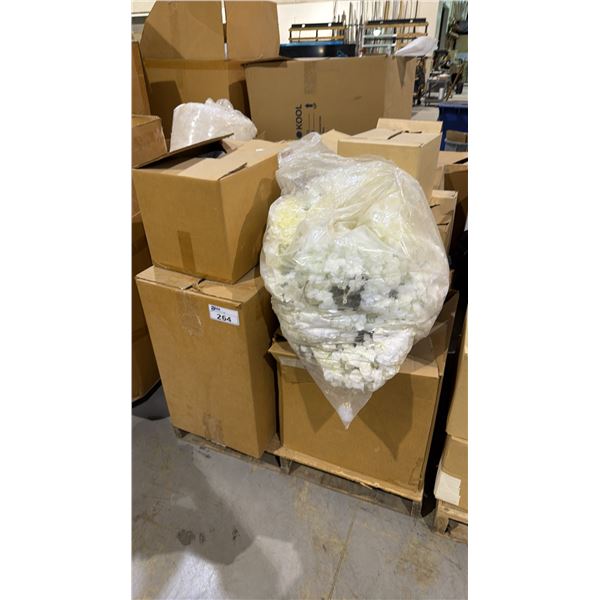 PALLET OF ASSORTED ARTIFICIAL FEATHERS, FLOWERS, PLANTS AND GRASS