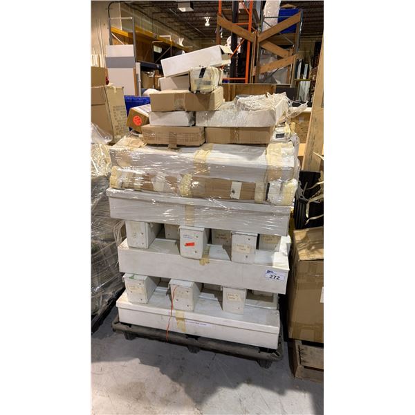 PALLET OF ASSORTED BEADED CURTAINS AND BEADED HANGING CHANDELIERS