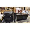 Image 1 : RETAIL STORE DISPLAY PLATFORMS, 2 SERVICE COUNTERS AND BLACK METAL RECTANGULAR STAND