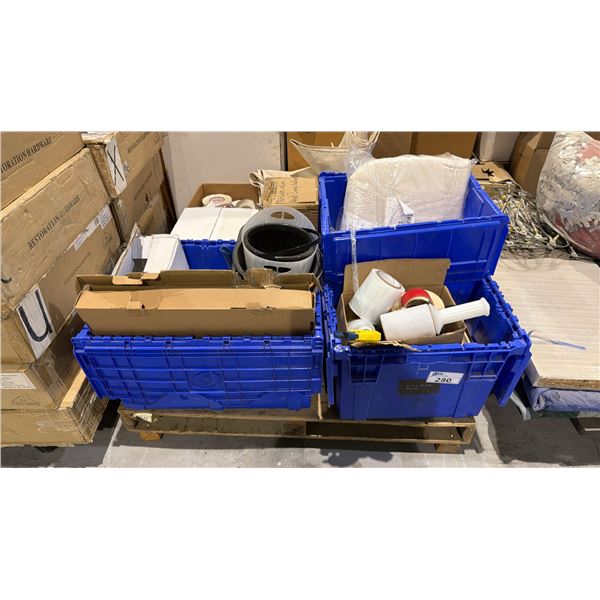PALLET OF ASSORTED SHOP SUPPLIES AND SHIPPING/PACKAGING MATERIALS