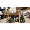 Image 1 : LARGE 2 TIER MOBILE STORAGE SHELF UNIT AND CONTENTS - HOLIDAY DECORATIONS, LIGHTS,