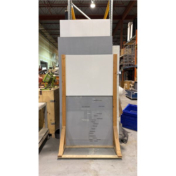 2 SIGN BOARDS, WEST COAST MAP ON CLEAR PLEXI-GLASS AND ASSORTED SHEETS OF SHOP MATERIAL