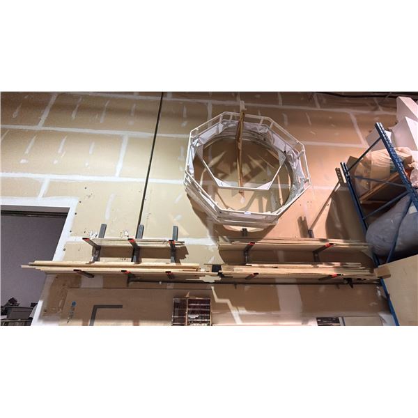 2 METAL WALL MOUNTED CANTILEVER MATERIAL RACKS WITH CONTENTS AND GROUP OF