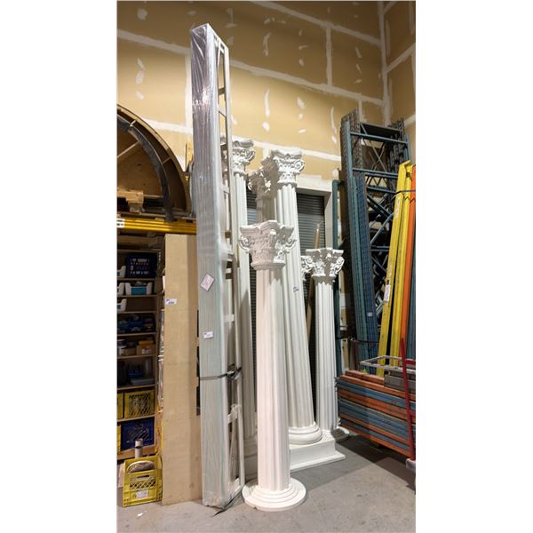 GROUP OF DECORATIVE GREEK/ROMAN  COLUMNS - (4) 12FT AND (4) 8FT