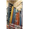 Image 1 : ASSORTED PALLET RACKING - UPRIGHTS, SIDE RAILS ASSORTED SIXES/COLORS AND RED MOBILE MATERIAL CART