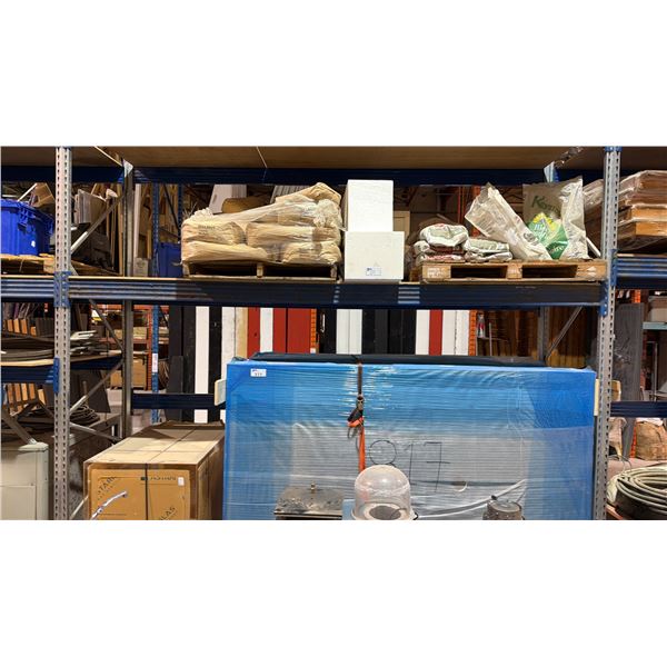 2 SHELVES OF ASSORTED ITEMS - ACRYLIC CUBE, WALNUTS, SEEDS AND MISCELLANEOUS