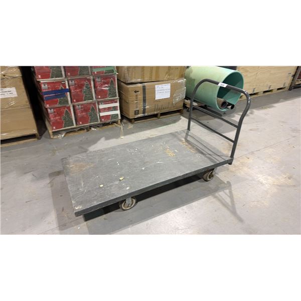GREY METAL MOBILE PLATFORM DOLLY WORK CART WITH HANDLE