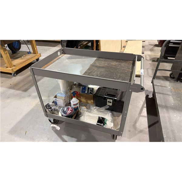 ULINE 2 TIER GREY METAL MOBILE SHOP CART