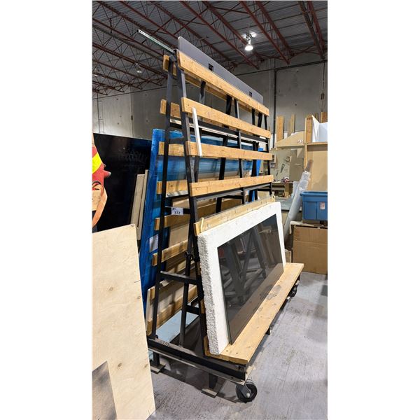 STEEL FRAMED A-FRAME MOBILE SHEET MATERIAL STORAGE/TRANSPORT CART WITH ASSORTED