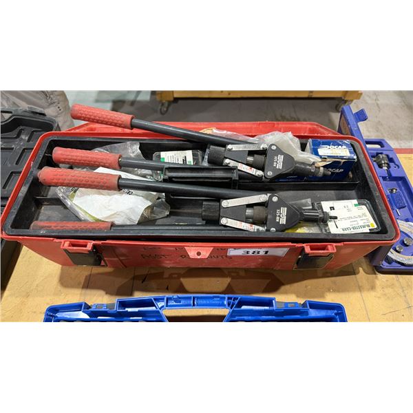 RED TOOL BOX AND CONTENTS - INSTALLATION KIT TOOLS & HARDWARE AND COLOR