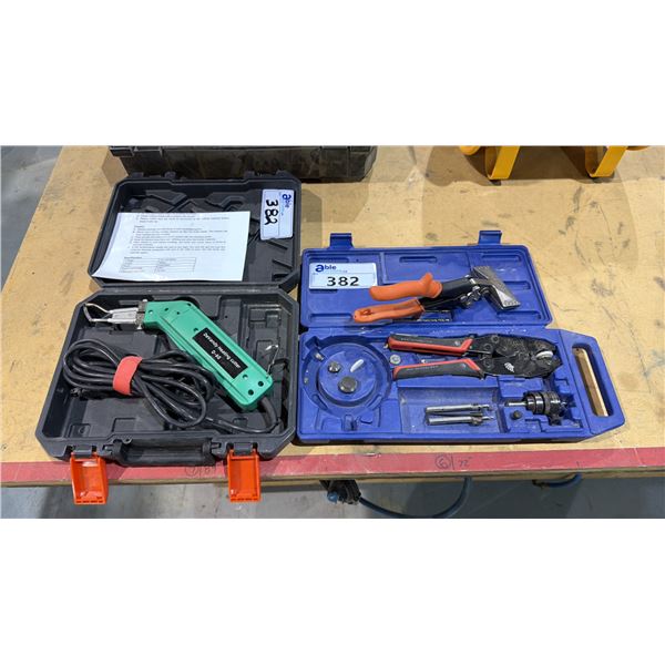 GROUP OF 3 SPECIALTY TOOLS - CUSTOM COLOR PUNCH KIT, WISS HAND PRESS AND DEVANDY
