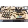 Image 3 : MOBILE WORK TABLE WITH PNEUMATIC CAM DRIVEN WHEEL WINDING SYSTEM AND MANY ASSORTED PARTS