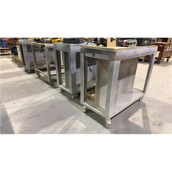 GROUP OF (4) MOBILE WOODEN WORK TABLES