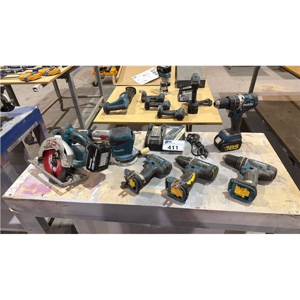 GROUP OF (7) MAKITA 18V CORDLESS POWER TOOLS WITH 1 CHARGER AND 2 BATTERIES