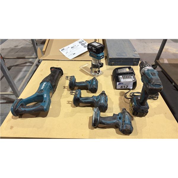 GROUP OF (6) MAKITA 18V CORDLESS POWER TOOLS WITH 1 CHARGER AND 2 BATTERIES