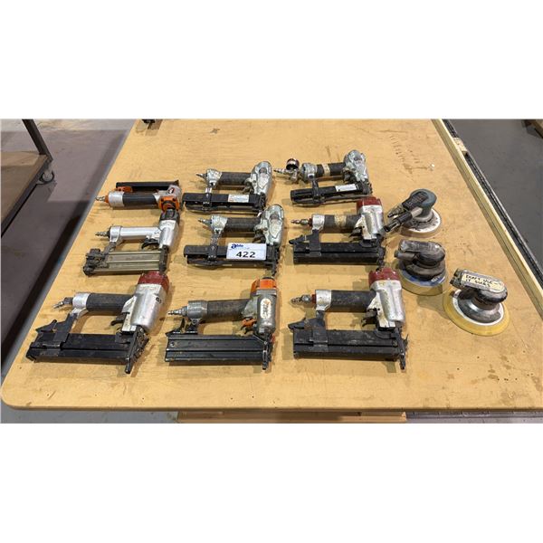 GROUP OF (12) PNEUMATIC TOOLS - BRAD NAILERS/STAPLERS AND ORBITAL SANDERS