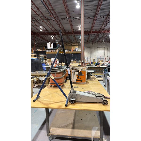 HYDRAULIC GARAGE JACK, BRAIDED CABLE COME-A-LONG HOIST AND ROLLER STAND