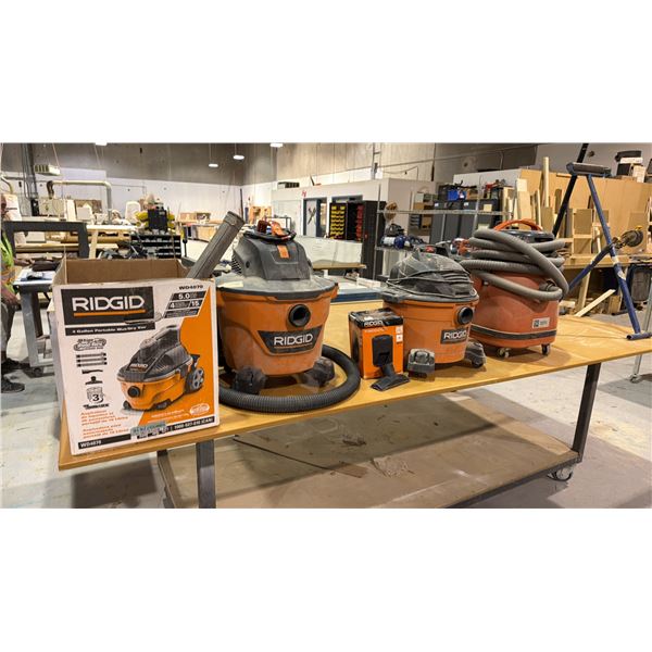 2 RIDGID WET/DRY SHOP VACS AND FEIN MODEL 9.55.13 WET/DRY DUST EXTRACTOR VAC