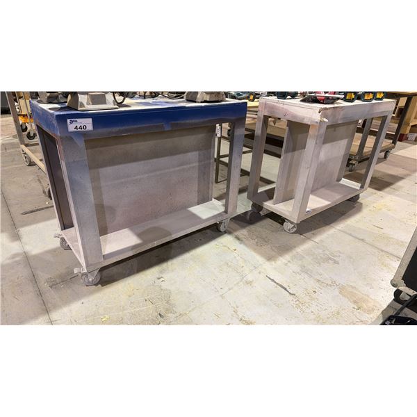 GROUP OF (4) MOBILE WOODEN WORK TABLES