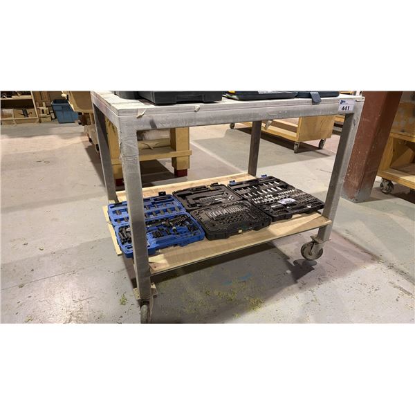 2 METAL FRAMED 2 TIER MOBILE WORK TABLES
