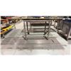 Image 1 : 2 WOOD TOP STEEL FRAMED WORK TABLES - 1 MOBILE/1 STATIONARY