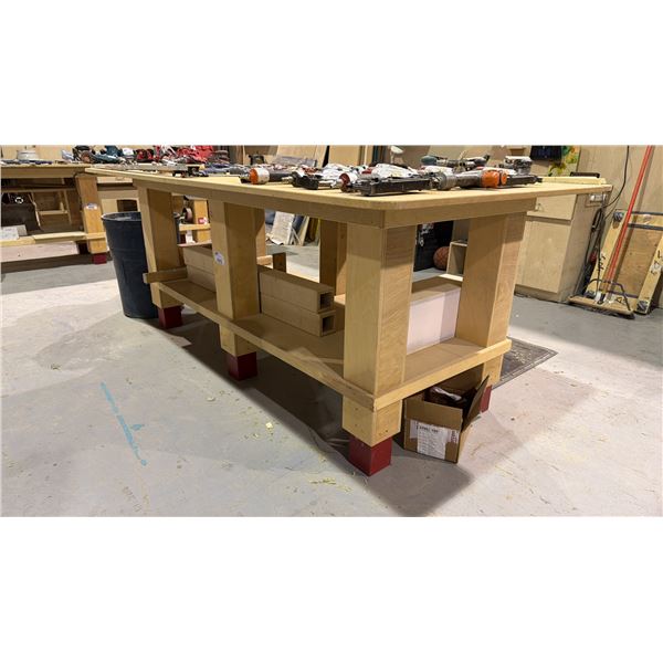 WOOD SHOP 2 TIER SOLID WORK TABLE *TOOLS ON TOP NOT INCLUDED* - APPROX. 8FT X 4FT X 3FT HIGH