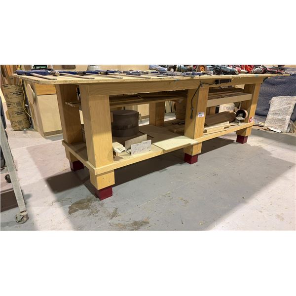 WOOD SHOP 2 TIER SOLID WORK TABLE *TOOLS ON TOP NOT INCLUDED* - APPROX. 8FT X 4FT X 3FT HIGH