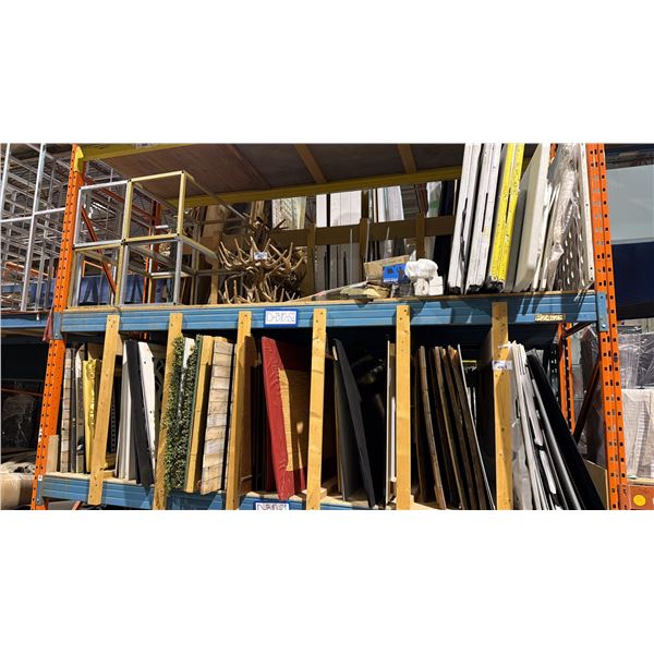 LARGE GROUP OF ASSORTED SCENE WALL PANELS, FOLDING TABLES AND ARTIFICIAL DEER ANTLER CHANDELIERS