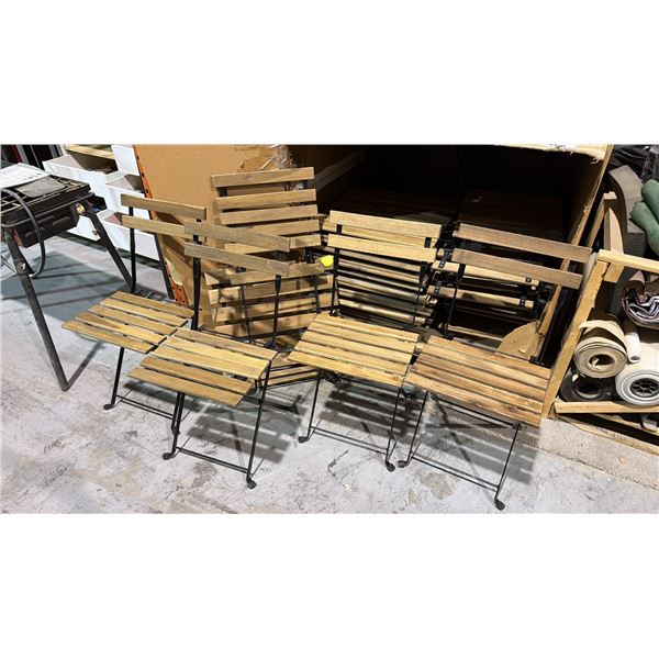 LARGE BOX FULL OF BLACK METAL & WOOD OUTDOOR FOLDING TABLE AND CHAIR SETS