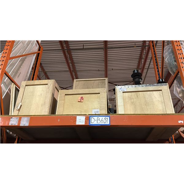 2 LARGE PAINTED BLACK METAL CHANDELIERS WITH STORAGE CRATE (1 HAS BROKEN ARM) AND