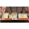 Image 1 : 2 LARGE PAINTED BLACK METAL CHANDELIERS WITH STORAGE CRATE (1 HAS BROKEN ARM) AND