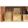 Image 3 : 2 LARGE PAINTED BLACK METAL CHANDELIERS WITH STORAGE CRATE (1 HAS BROKEN ARM) AND