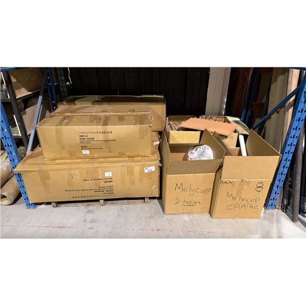 GROUP OF ASSORTED ITEMS - ARTIFICIAL CHRISTMAS TREES, INTER-LOCKING FOAM FLOOR PANELS AND