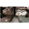 Image 2 : 3 METAL STORAGE SHELVES FULL OF ASSORTED AREA RUGS