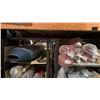 Image 4 : 3 METAL STORAGE SHELVES FULL OF ASSORTED AREA RUGS