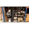 Image 6 : 3 METAL STORAGE SHELVES FULL OF ASSORTED AREA RUGS