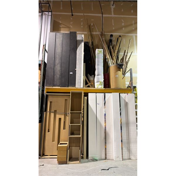 EVENT STAGING SCENERY PANELS/STANDS AND ASSORTED BAMBOO/TREE BRANCH POLES
