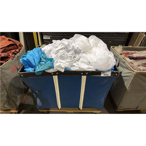 MOBILE LAUNDRY BIN AND CONTENTS - TABLE CLOTHS