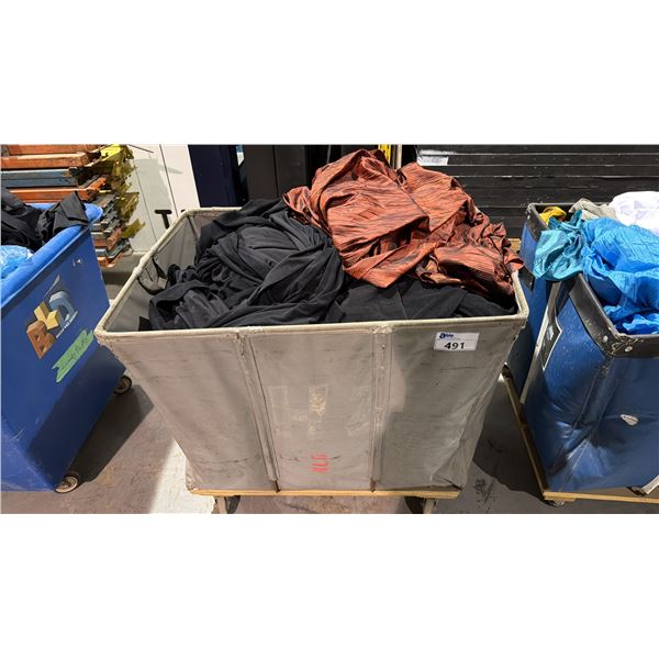 MOBILE LAUNDRY BIN AND CONTENTS - TABLE CLOTHS