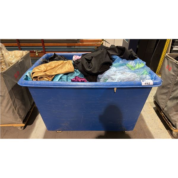 MOBILE LAUNDRY BIN AND CONTENTS - TABLE CLOTHS