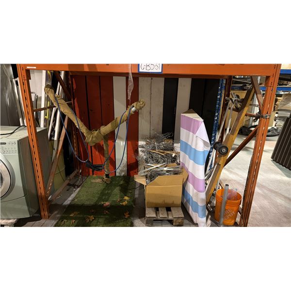 2 BOXES OF CHROME COAT HANGERS, LARGE CATAPULT AND MISCELLANEOUS ITEMS