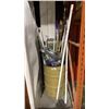 Image 1 : BARREL OF DOWN HILL SKI'S/SNOWBOARD AND WHITE METAL RACK