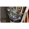 Image 3 : BARREL OF DOWN HILL SKI'S/SNOWBOARD AND WHITE METAL RACK