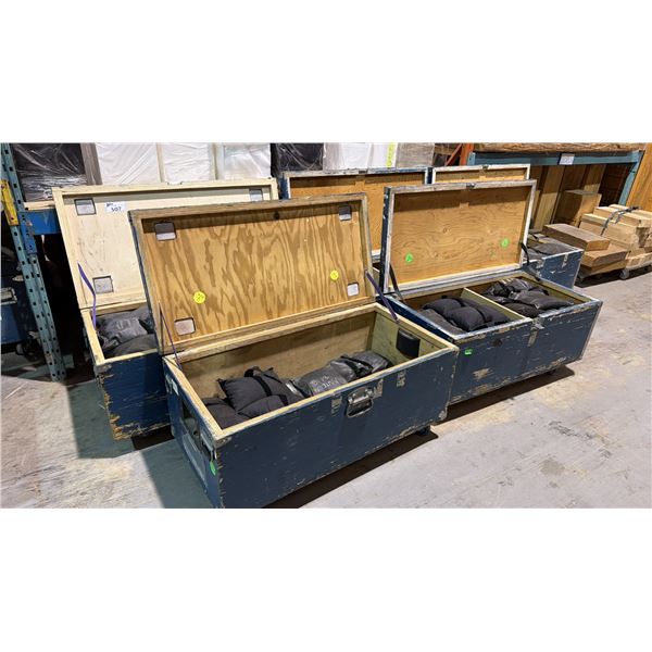 GROUP OF (5) MOBILE TRANSPORT BOXES OF EVENT RIGGING SAND BAGS