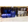 Image 1 : (2) EMPTY 50 GALLON BARRELS AND (6) LARGE BLUE STORAGE BINS