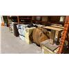 Image 1 : 2 PALLET RACKING SECTION OF ASSORTED EVENT STAGING PLANTER BOXES, ROUND TABLE TOPS