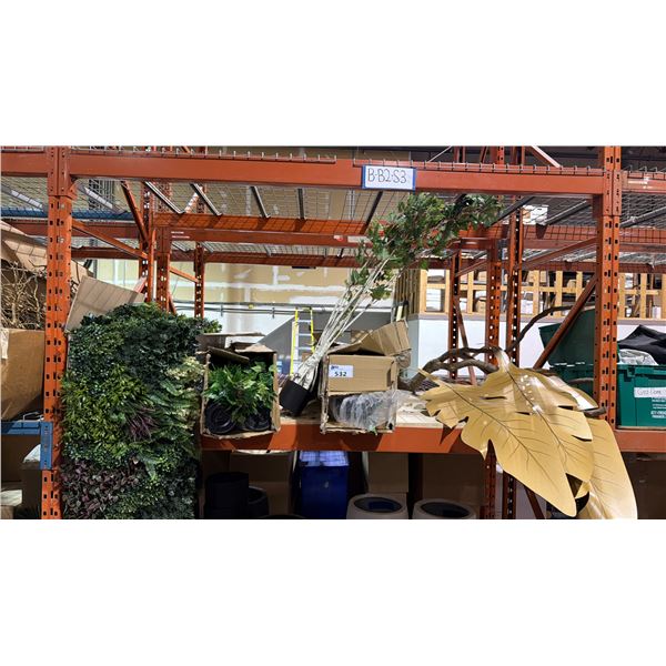(8) ARTIFICIAL BIRCH TREES AND A LARGE BOX OF ARTIFICIAL GREENERY