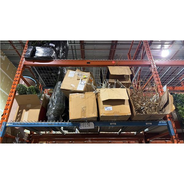 ONE PALLET SHELF SECTION FULL OF ASSORTED ARTIFICIAL TREES, SHRUBS AND GREENERY