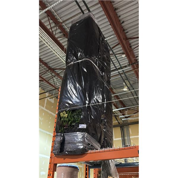 2 LARGE BLACK PLASTIC WRAPPED PILLARS OF EVENT ARTIFICIAL GREENERY