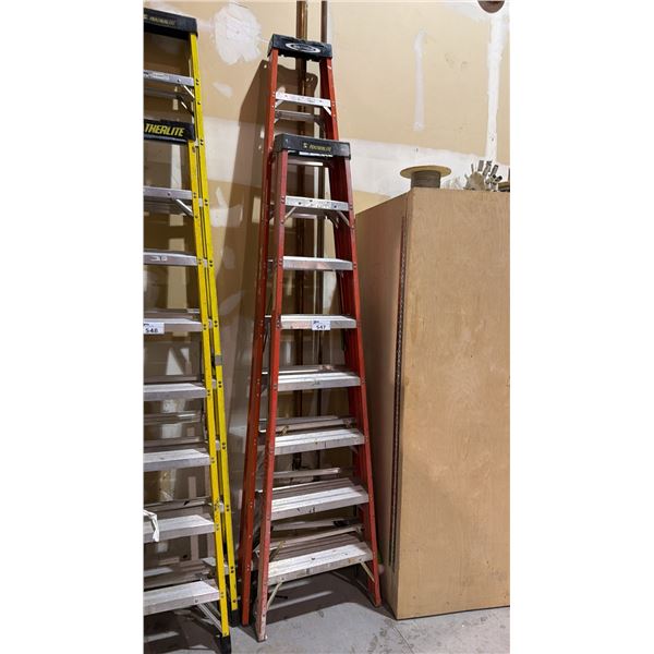 2 (ORANGE) FIBREGLASS & ALUMINIUM STEP LADDERS - WERNER 10FT AND FEATHERLITE 8FT